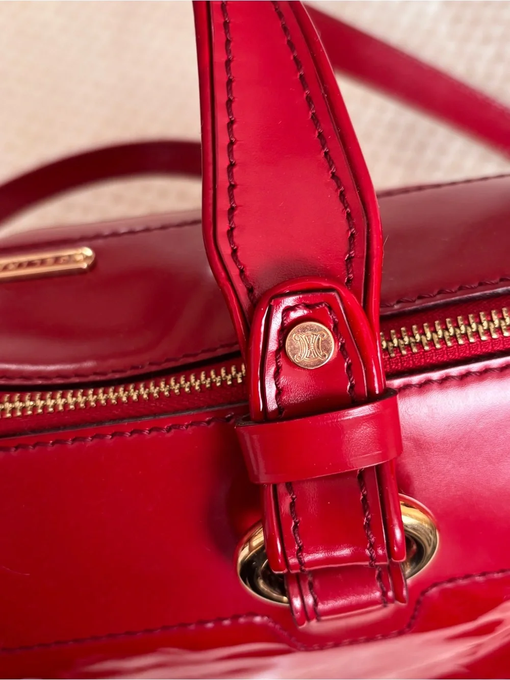 Céline Lirine Red Patent Leather Satchel Handbag